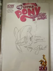 Size: 2448x3264 | Tagged: andy price, applejack, artist:andypriceart, derpibooru import, idw, logo, rarity, safe, signature, sketch, solo, traditional art