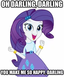 Size: 409x495 | Tagged: safe, derpibooru import, rarity, equestria girls, bracelet, clothes, cute, darling, happy, humanized, image macro, jewelry, looking at you, skirt, solo, talking to viewer