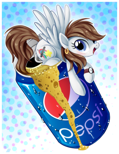 Size: 1896x2465 | Tagged: safe, artist:centchi, derpibooru import, oc, unofficial characters only, pegasus, pony, can, cute, earring, micro, pepsi, solo, wristwatch