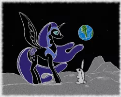 Size: 1220x976 | Tagged: artist:dreadlime, derpibooru import, folklore, moon, nightmare moon, rabbit, safe, solo