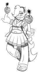 Size: 1035x1920 | Tagged: anthro, anthro oc, artist:miikymod, bomb, crossover, derpibooru import, hibachi, monochrome, mushibugyou, oc, safe, sandals, solo, unofficial characters only