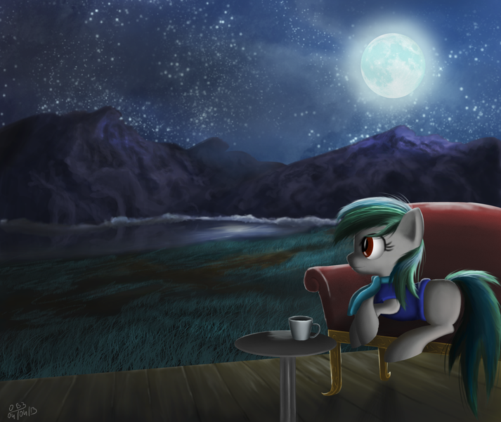 Size: 2000x1683 | Tagged: safe, artist:mmtob3, derpibooru import, oc, unofficial characters only, moon, night, scenery, solo, stargazing