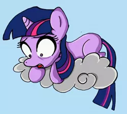 Size: 534x480 | Tagged: safe, artist:alazak, derpibooru import, twilight sparkle, adorable distress, blank flank, cloud, cute, filly, filly twilight sparkle, halp, how, scared, solo