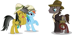 Size: 7365x3598 | Tagged: artist:vector-brony, crossover, daring do, derpibooru import, excited, fan, fangirl, happy, hat, indiana jones, ponified, rainbow dash, safe, simple background, smiling, squee, transparent background, vector