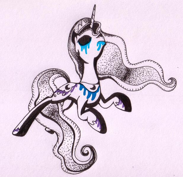 Size: 1552x1506 | Tagged: artist:inky-draws, derpibooru import, princess luna, semi-grimdark, solo, traditional art