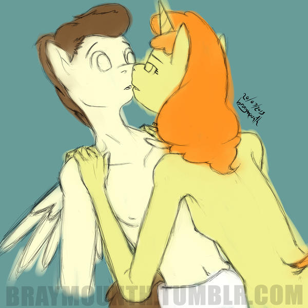 Size: 1750x1750 | Tagged: questionable, artist:braymounth, derpibooru import, pound cake, pumpkin cake, anthro, pegasus, unicorn, adult, breasts, cakecest, caketwincest, delicious flat chest, female, imminent kissing, incest, kissing, male, nipples, nudity, older, sketch, straight, twincest, twins