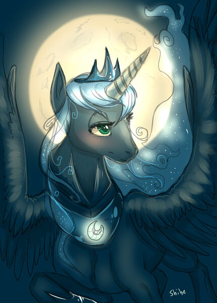 Size: 600x837 | Tagged: backlighting, derpibooru import, moon, moonlight, princess, princess luna, royalty, safe, solo, wings