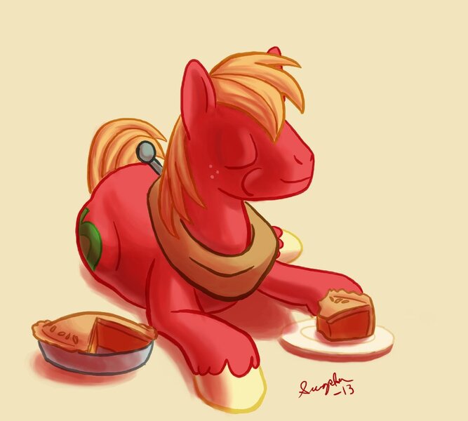 Size: 942x848 | Tagged: safe, artist:surzsha, derpibooru import, big macintosh, earth pony, pony, male, pie, solo, stallion