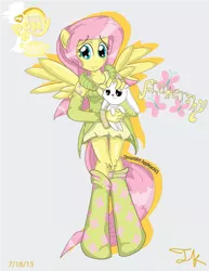 Size: 613x793 | Tagged: safe, artist:applejackv3, derpibooru import, angel bunny, fluttershy, anthro, ambiguous facial structure, clothes, socks