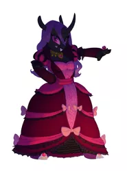 Size: 738x1000 | Tagged: anthro, anthro oc, artist:carnifex, changeling, changeling oc, changeling queen, changeling queen oc, clothes, derpibooru import, dress, female, oc, oc:miasma, purple changeling, safe, simple background, solo, unofficial characters only