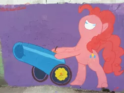 Size: 3264x2448 | Tagged: artist:theresky, derpibooru import, graffiti, party cannon, pinkie pie, safe, solo, street art