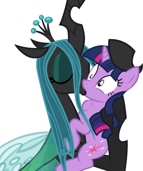 Size: 1439x1718 | Tagged: questionable, artist:badumsquish, derpibooru import, queen chrysalis, twilight sparkle, changeling, changeling queen, pony, unicorn, bipedal, egg, female, gulp, holding, holding a pony, holding head, image, impregnation, kissing, lesbian, oral, oviposition, png, preglight sparkle, shocked, shocked expression, show accurate, show accurate porn, simple background, surprise kiss, surprise sex, throat bulge, twisalis, wide eyes