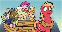 Size: 1234x648 | Tagged: dead source, safe, artist:talentlessash, derpibooru import, apple bloom, applejack, big macintosh, granny smith, pinkie pie, earth pony, pony, pinkie apple pie, season 4, apples to the core, male, scene interpretation, stallion