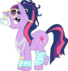 Size: 1563x1627 | Tagged: 80s, alternate hairstyle, artist needed, derpibooru import, fuzzy dice, leg warmers, safe, simple background, solo, source needed, sunglasses, transparent background, twilight sparkle, vector