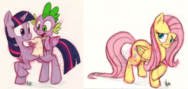 Size: 800x378 | Tagged: artist:kicsterash, derpibooru import, fluttershy, paper, safe, spike, twilight sparkle