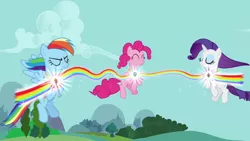 Size: 640x360 | Tagged: derpibooru import, elements of harmony, keep calm and flutter on, pinkie pie, rainbow dash, rarity, safe, screencap