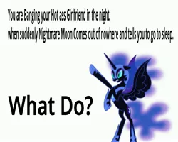 Size: 5000x4000 | Tagged: bronybait, cockblock, derpibooru import, meme, nightmare moon, solo, suggestive, text, wat, what do