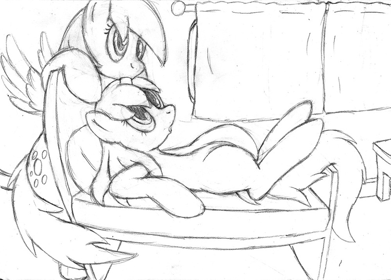 Size: 1000x715 | Tagged: questionable, artist:tg-0, derpibooru import, derpy hooves, dinky hooves, pegasus, pony, female, foalcon, hoofing, hornjob, incest, lesbian, mare, mare on filly, masturbation, monochrome, mother and daughter, sketch