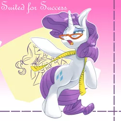 Size: 650x650 | Tagged: safe, artist:30clock, derpibooru import, rarity, pony, suited for success, bipedal, glasses, measuring tape, rarity's glasses, solo