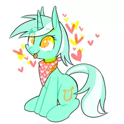 Size: 450x450 | Tagged: safe, artist:30clock, derpibooru import, lyra heartstrings, unicorn, :p, cute, heart, neckerchief, simple background, sitting, solo, tongue out, transparent mane, white background