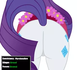 Size: 550x498 | Tagged: safe, artist:bsting, derpibooru import, edit, rarity, pony, unicorn, butt, butt only, close-up, cropped, female, flower, mare, plot, rearity, solo