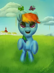 Size: 3600x4800 | Tagged: artist:1nakir1, butterfly, derpibooru import, filly, filly rainbow dash, rainbow dash, safe, solo