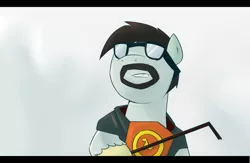 Size: 1536x1003 | Tagged: artist:outcast010, crowbar, derpibooru import, gordon freeman, half-life, half-life 2, ponified, safe, simple background, solo