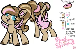 Size: 1275x825 | Tagged: artist:rawrcharlierawr, derpibooru import, donut, food, food pony, oc, oc:strawberry sprinkle, original species, reference sheet, safe, solo, source needed, unofficial characters only, useless source url