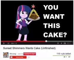 Size: 653x528 | Tagged: safe, derpibooru import, sunset shimmer, twilight sparkle, equestria girls, cake, do you want this cake, harry partridge, nicolas cage, video, youtube, youtube link