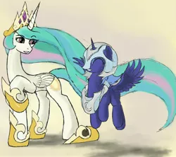 Size: 4000x3552 | Tagged: armor, artist:doomsp0rk, derpibooru import, eyes closed, filly, happy, princess celestia, princess luna, safe, woona