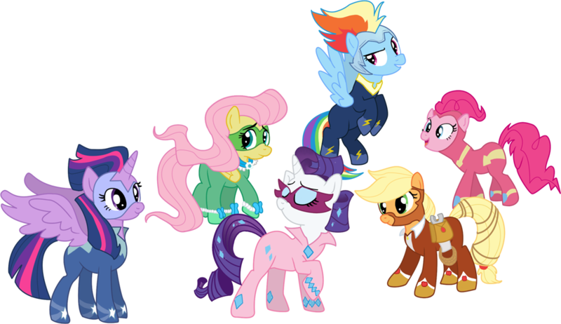 Size: 1000x578 | Tagged: safe, artist:schnuffitrunks, derpibooru import, applejack, fili-second, fluttershy, masked matter-horn, mistress marevelous, pinkie pie, radiance, rainbow dash, rarity, twilight sparkle, twilight sparkle (alicorn), zapp, alicorn, pony, power ponies (episode), season 4, female, mane six, mare, power ponies, power rangers, speculation