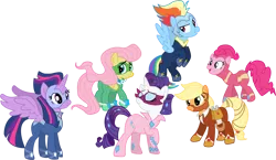 Size: 1000x578 | Tagged: safe, artist:schnuffitrunks, derpibooru import, applejack, fili-second, fluttershy, masked matter-horn, mistress marevelous, pinkie pie, radiance, rainbow dash, rarity, twilight sparkle, twilight sparkle (alicorn), zapp, alicorn, pony, power ponies (episode), season 4, female, mane six, mare, power ponies, power rangers, speculation