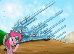 Size: 3300x2400 | Tagged: 8.8 cm flak 36, army helmet, artillery, artist:mlj-lucarias, cannon, derpibooru import, helmet, military, partillery, party cannon, pinkie pie, radio, safe, solo, weapon