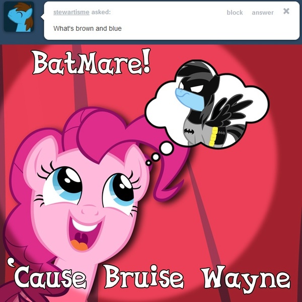 Size: 638x638 | Tagged: batman, batmare, comedian, dc comics, derpibooru import, pinkie pie, pun, rainbow dash, safe, stand-up comedy, tumblr, vector