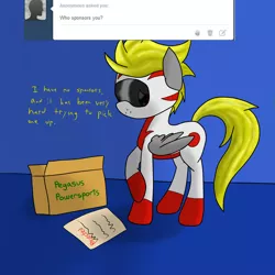 Size: 2600x2600 | Tagged: safe, artist:flashiest lightning, derpibooru import, oc, unofficial characters only, pegasus, pony, ask, clothes, racer, rejected, solo, sponsors, suit, tumblr