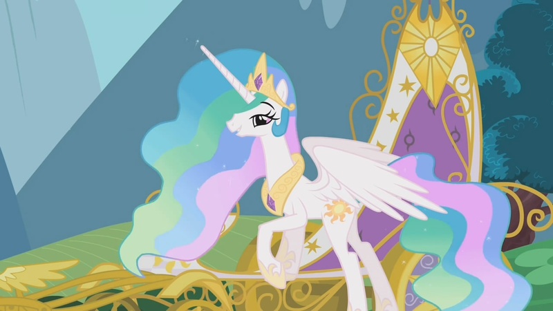 Size: 1280x720 | Tagged: safe, derpibooru import, screencap, princess celestia, alicorn, pony, swarm of the century, crown, ethereal mane, female, hoof shoes, jewelry, lidded eyes, mare, out of context, peytral, regalia, solo