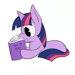 Size: 500x500 | Tagged: safe, artist:karpet-shark, derpibooru import, twilight sparkle, pony, unicorn, twily-daily, blank flank, book, female, filly, filly twilight sparkle, hilarious in hindsight, how to read, i never learned to read, irony, paradox, reading, simple background, solo, unicorn twilight, white background, younger