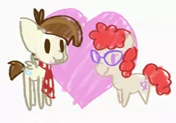 Size: 1228x862 | Tagged: artist:minkidoodles, clothes, cute, derpibooru import, doodle, feathertwist, featherweight, featherweight responds, glasses, heart, safe, scarf, shipping, sketch, twist