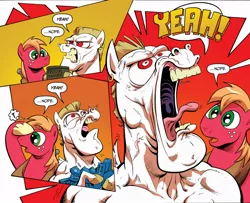 Size: 1068x866 | Tagged: safe, artist:andypriceart, derpibooru import, idw, big macintosh, bulk biceps, roid rage, earth pony, pony, spoiler:comic, spoiler:comic09, andy you magnificent bastard, faic, male, nope, stallion, vein bulge, yeah, yelling