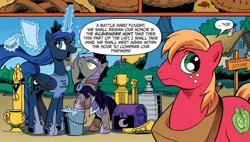 Size: 1026x584 | Tagged: safe, artist:andypriceart, derpibooru import, idw, big macintosh, princess luna, earth pony, pony, spoiler:comic, spoiler:comic09, brush, clothes, magic shirt, male, stallion, stanley cup, t-shirt, trophy, yup