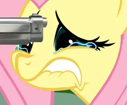 Size: 472x390 | Tagged: background pony strikes again, beretta, bust, crying, derpibooru import, edgy, flutterbuse, fluttercry, fluttershy, gun, hater, imminent death, internet tough guy, m9, pistol, portrait, sad, scared, semi-grimdark, suicide, weapon