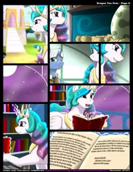 Size: 1165x1500 | Tagged: artist:kitsuneyoukai, book, comic, comic:dragon you over, derpibooru import, oc, princess celestia, suggestive