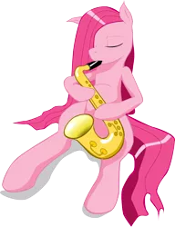 Size: 2752x3583 | Tagged: safe, artist:distoorted, derpibooru import, pinkie pie, earth pony, pony, eyes closed, female, hair over one eye, mare, musical instrument, pinkamena diane pie, saxophone, simple background, solo, transparent background
