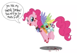 Size: 900x621 | Tagged: artist:pterosaurpony, cutie mark dress, derpibooru import, fanfic:cupcakes, grimdark, pinkie pie, solo