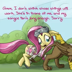 Size: 640x640 | Tagged: safe, artist:giantmosquito, derpibooru import, fluttershy, gilda, gryphon, ask, ask-dr-adorable, comic, dr adorable