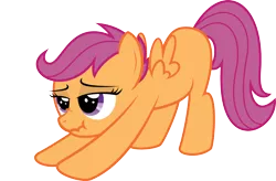 Size: 2040x1336 | Tagged: derpibooru import, exploitable meme, iwtcird, safe, scootaloo, scrunchy face, simple background, solo, stretching, transparent background, vector