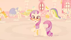 Size: 500x281 | Tagged: artist:mlpcaps, clothes, derpibooru import, dress, gala dress, rarity, safe, solo, suited for success