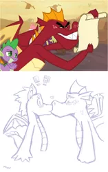 Size: 856x1364 | Tagged: artist needed, derpibooru import, dragon, edit, fizzle, garbizzle, garble, gay, kissing, male, safe, screencap, spike, teenaged dragon