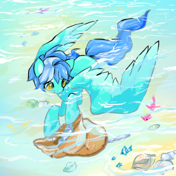 Size: 1750x1750 | Tagged: safe, artist:bigbuxart, derpibooru import, oc, unofficial characters only, pegasus, pony, seashell, solo, water