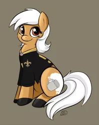 Size: 1000x1270 | Tagged: american football, artist:meggchan, clothes, derpibooru import, derpycon south, jersey, mascot, new orleans, new orleans saints, nfl, oc, oc:beignet, safe, shirt, solo, unofficial characters only